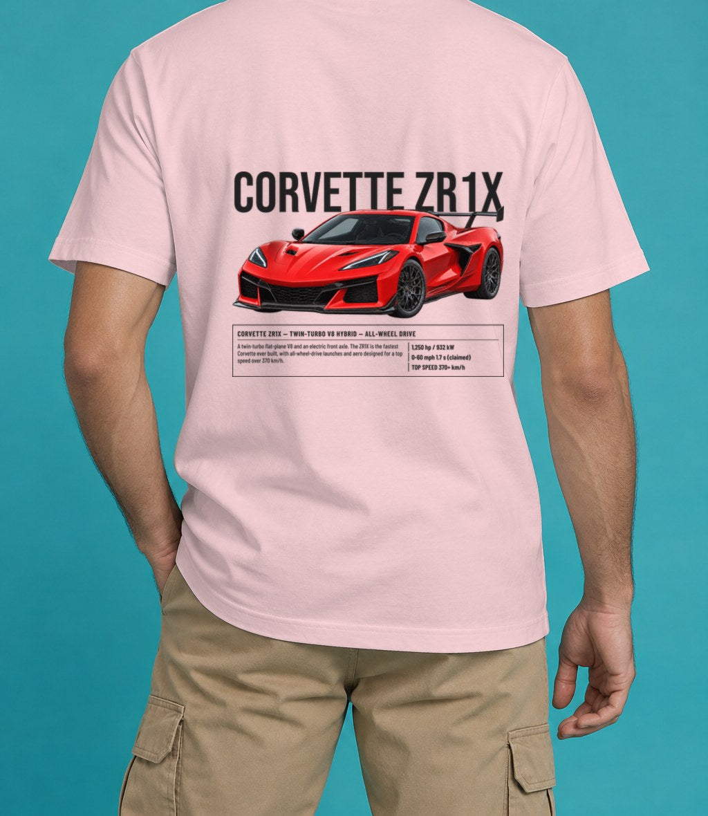 Chevrolet Corvette ZR1X T-Shirt in Blossom, back view, worn by a model