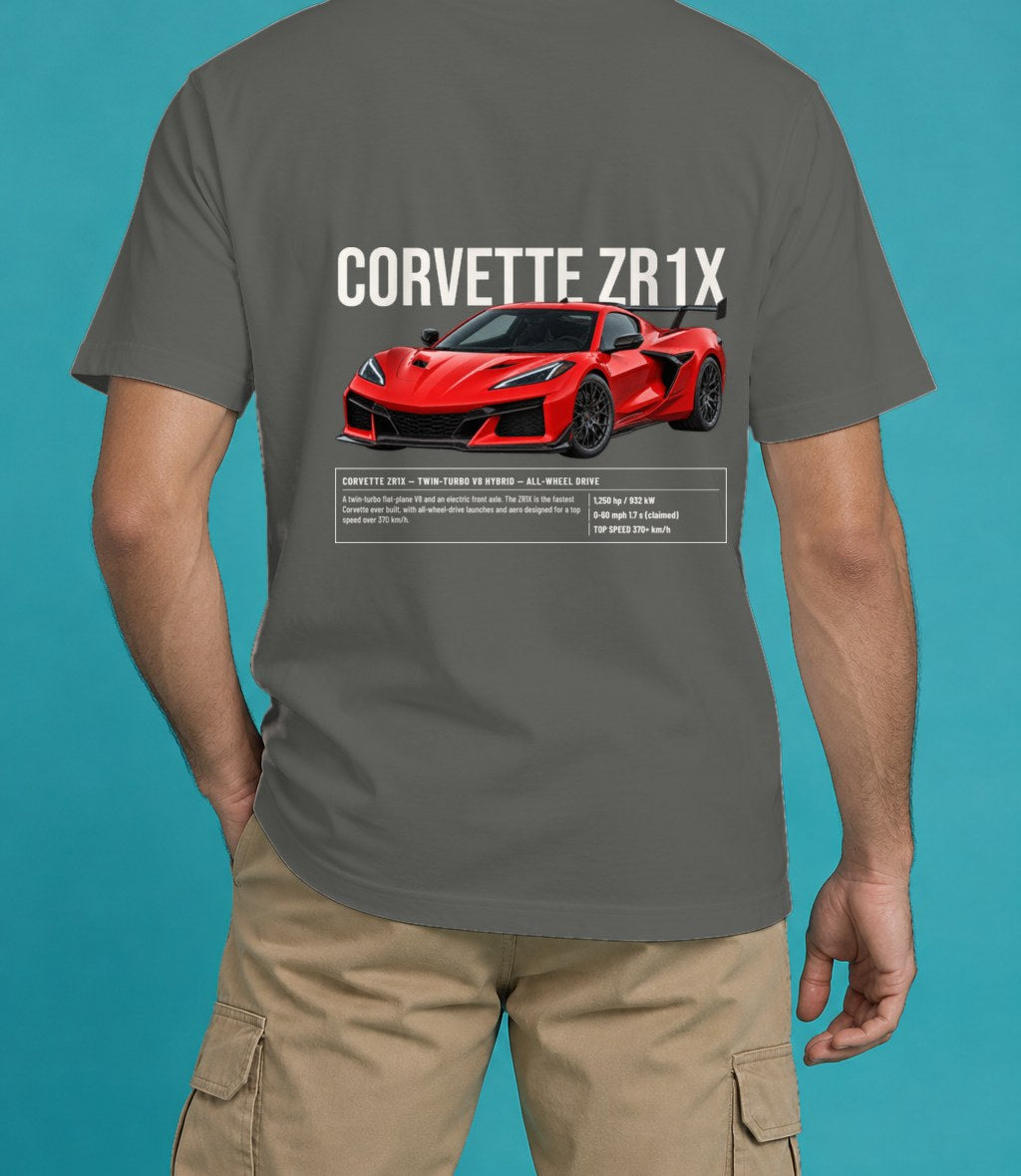 Chevrolet Corvette ZR1X T-Shirt in Pepper, back view, worn by a model