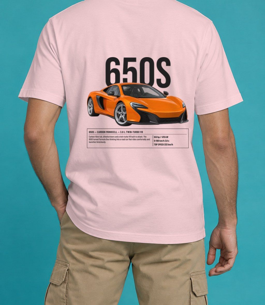 McLaren 650S T-Shirt in Blossom, back view, worn by a model
